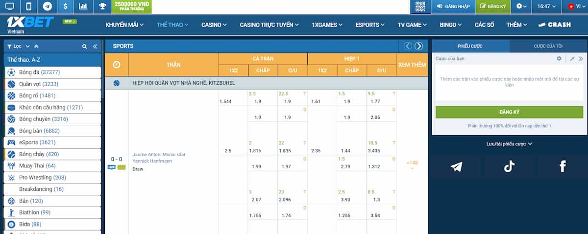 Cá cược thể thao cùng nhà cái 1xbet