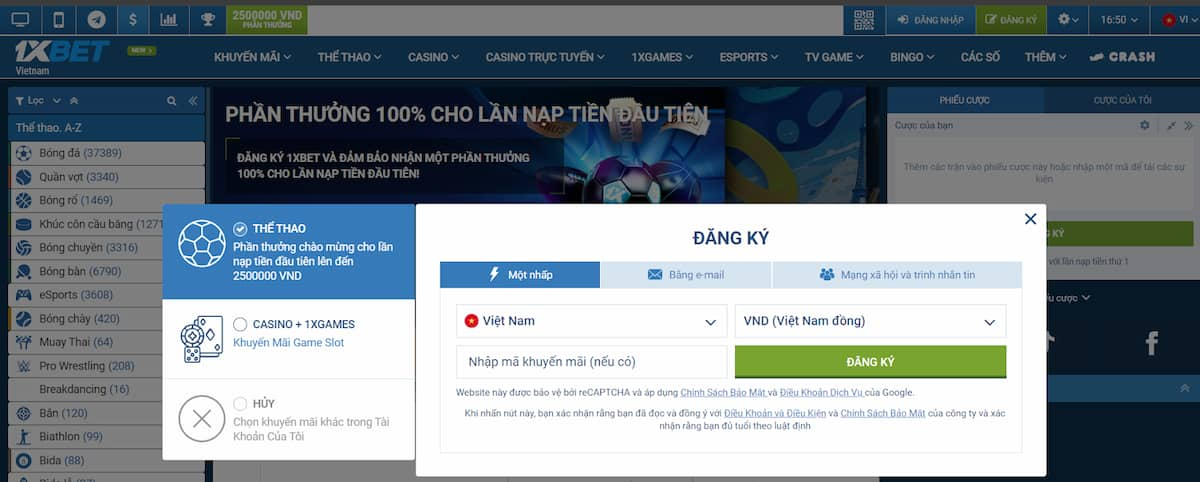 Đăng ký tài khoản 1xbet để tham gia cá cược