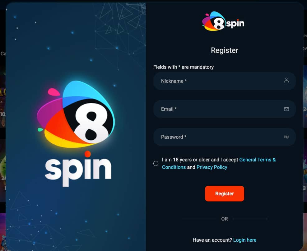 Đăng ký tài khoản 8Spin