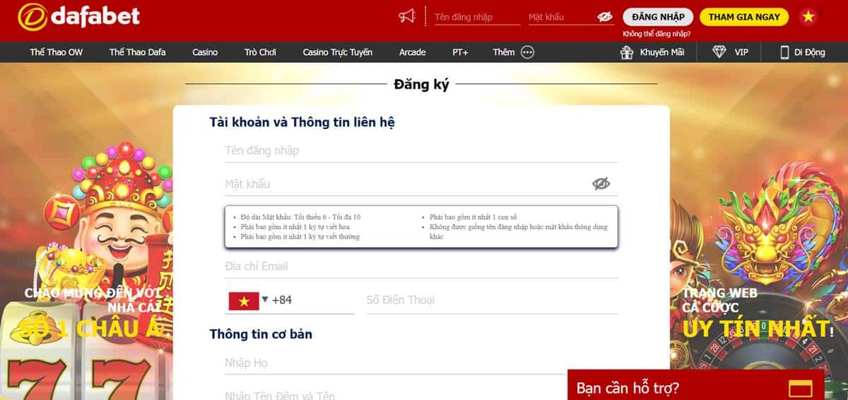 Đăng ký tài khoản Dafabet 