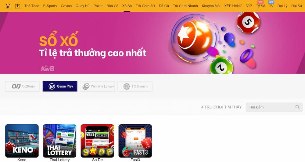 Tham gia Aw8 chơi Xổ số online nhận thưởng lớn