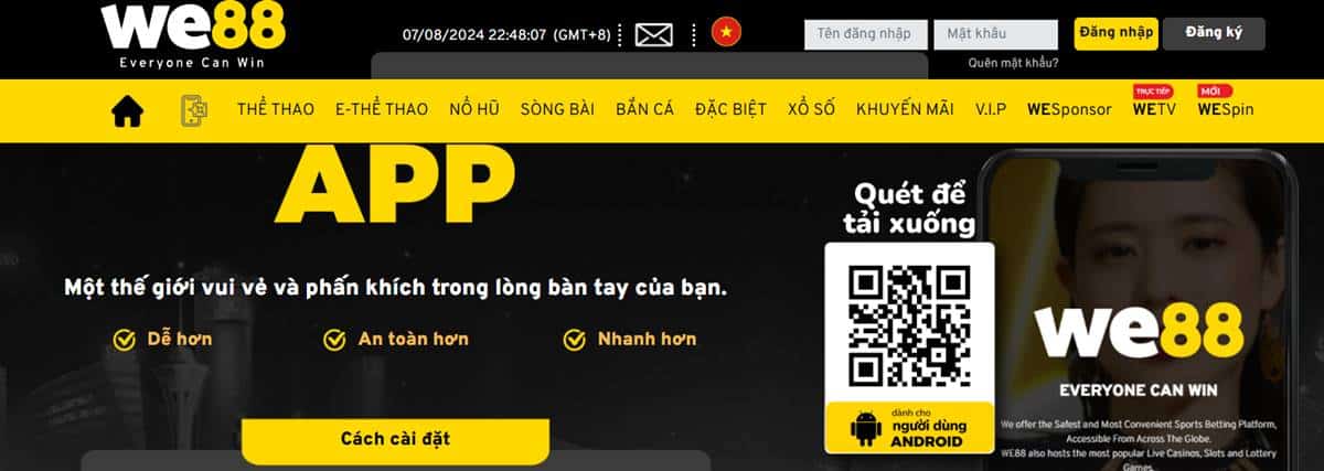 WE88 đã có App mobile giúp bet thủ cá cược dễ dàng